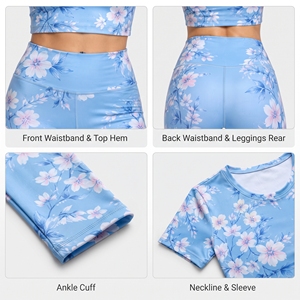 Conjunto Deportivo de Dos Piezas Regal Three para Mujer, Top Corto de Manga Corta con Estampado Floral y Leggings Largos, Transpirable, para Yoga, Gimnasio y Fitness - Product Image 6