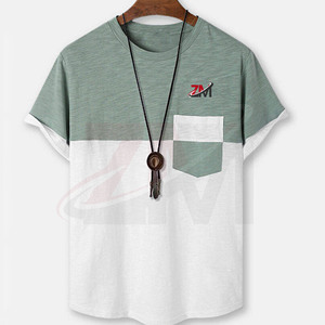 Camiseta de Manga Corta para Hombre 100% Algodón, Cuello Redondo, Estilo Casual, Corte Regular, Color Sólido con Bolsillo y Diseño Estampado - Product Image 1