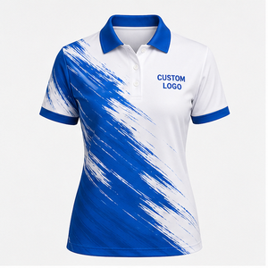 Polo pour femme personnalisé blanc et bleu roi à motifs pincés, séchage rapide, respirant, manches courtes, uniforme de golf performant WPS-0790 - Product Image 1