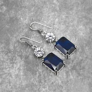 Boucles d'oreilles saphir bleu serties clos, en argent sterling 925, pierres précieuses naturelles, bijoux faits main, élégantes et charmantes, pour anniversaire - Product Image 3