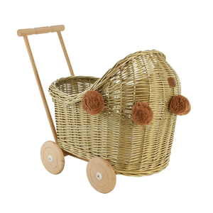 Artisanal Natural Wicker Baby Carriage Rattan Toy Pram Wooden Wheels Sensory Pretend Play Nursery Interior Decoration - Product Image 5