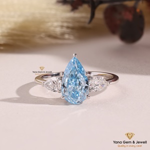 Birnenförmiger Modischer Alltagsring CVD Laborgezüchteter Diamant 2,00 Karat 14K Massivgold VS1 Reinheit Fancy Vivid Blau IG Zertifiziert - Product Image 1