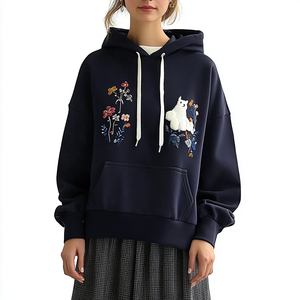 Sudadera con Capucha para Mujer, Estilo Nuevo, Ligera, 100% Algodón, Casual, Manga Larga, con Cordón Ajustable, Gráfico Bordado en la Parte Delantera y Bolsillo Tipo Canguro - Product Image 4