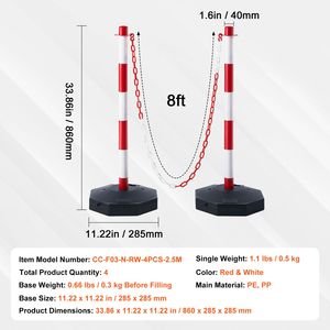 Adjustable 8FT <b>Chain</b> Traffic Delineator Post Cones 4 Pack Traffic <b>Safety</b> Barrier with Fillable Base 'C' Traffic Warning Products - Product Image 4
