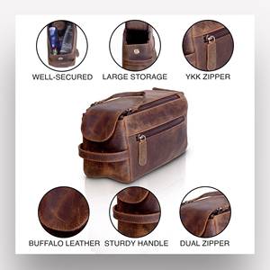 Genuine Cowhide Leather <b>Toiletry</b> Bag Men Travel Grooming Organizer Waterproof <b>Storage</b> Bag LTB-0133 - Product Image 3