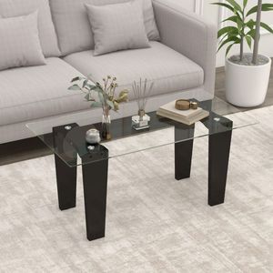 Tavolino da Caffè Moderno in Vetro 39,5 Pollici Rettangolare con Gambe in Legno di Gomma Massiccio - Product Image 3