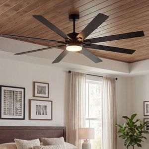 Ventilatore da Soffitto LED Industriale Smart da 72 Pollici con Telecomando Tramite WIFI Alexa, 8 Pale in Compensato Nero, Grande Ventilatore da Soffitto LED - Product Image 1