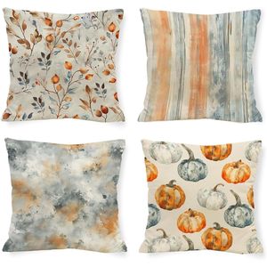 Funda de Almohada Cuadrada Azul con Diseño de Calabaza de 18x18 Pulgadas para la Cosecha de Acción de Gracias, Fundas de Cojín Decorativas con la Frase 'Thanks Give' - Product Image 1