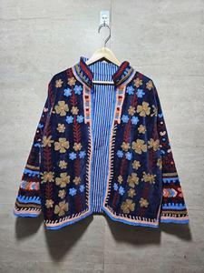 Veste en coton brodée à la main à motifs floraux pour femme, manches longues, col rabattu, style Prairie Chic, longueur normale, CADEAU - Product Image 4