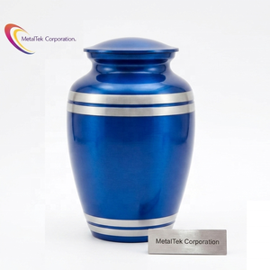 Handcrafted Blue Metal Adult Cremation Urns for Human Ashes Silver Striped Funeral <b>Memorial</b> Urns Decorative Burial Jars <b>Keepsake</b> - Product Image 1