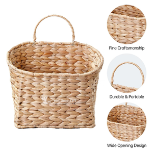 ตะกร้าเก็บของสานมือจากผักตบชวา พร้อมหูหิ้ว อเนกประสงค์ ใช้แขวนหรือวางพื้น พร้อมตะขอแบบใหม่ - Product Image 2