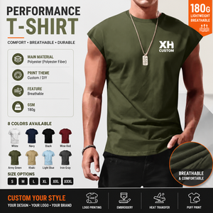 XH Custom Men's Sleeveless O-Neck <b>T</b>-Shirt Cotton Jersey Casual Breathable Regular Fit Front Logo Print - Product Image 2