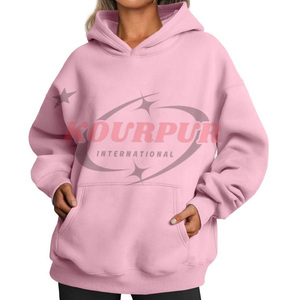Sudadera con Capucha Rosa para Mujer, Color Sólido, Tejido de Algodón, Informal, para Otoño, con Bolsillos, Estilo Holgado, Largo Regular - Product Image 4