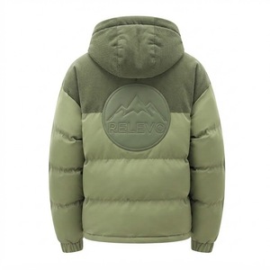 YX Men's Olive Green Hooded Puffer <b>Jacket</b> Stand Collar Zipper Closure <b>Corduroy</b> Panel Windproof Winter Casual Cotton Liner - Product Image 6