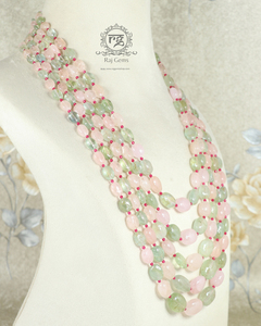 สร้อยคอประดับด้วยลูกปัดรูปไข่จากมอร์แกไนต์ธรรมชาติและอะความารีน - Product Image 3