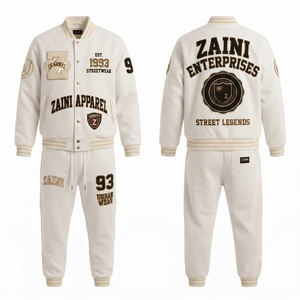 Chándal Deportivo Unisex de Primera Calidad, 320 GSM, Algodón y Poliéster, Felpa, Invierno, Casual, Secado Rápido, Transpirable, Color Beige con Mangas en Contraste - Product Image 1