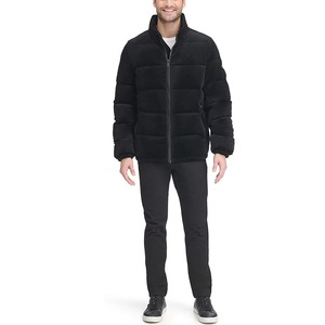 Veste matelassée noire en velours personnalisée pour homme, col montant, manteau bouffant décontracté, vêtement d'extérieur chaud d'hiver, vente en gros, OEM, haute qualité - Product Image 3
