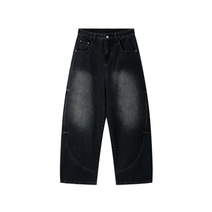 Mens Regular Wide Leg <b>Y2K</b> Gothic Solid Medium Wash Black Denim Jeans Streetwear <b>Trousers</b> 100% Cotton Mid Waist Breathable - Product Image 6