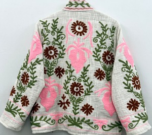 Hand Embroidered Wool Knitted Jacket <b>Women</b> Floral Pattern Mandarin Collar Full Sleeve Winter Thick Pullover <b>Coat</b> - Product Image 1