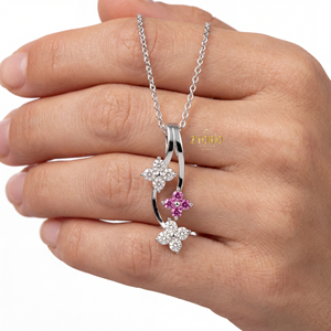 Magnifique collier pendentif floral en argent sterling 925 plaqué or rose avec diamant étincelant, style élégant et brillant - Product Image 1