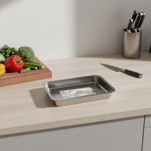 Plateau de rangement minimaliste à un seul niveau en acier inoxydable 32x22x4,8 cm, profondeur 4,8 cm, empilable pour la cuisine - Product Image 3