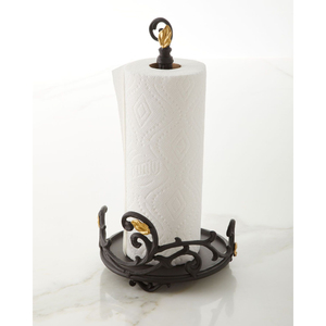 Luxury Gold Leaf Metal Paper Towel Holder Ornate Iron <b>Standing</b> Kitchen Roll Dispenser With <b>Weighted</b> Base <b>For</b> Home & Hotel Decor - Product Image 1