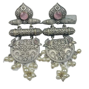 Wholesale Oxidized Brass Pear Cut Zircon Charm <b>Earrings</b> Bollywood Handmade Fashion for Women Wedding Direct Factory Manufacturer - Product Image 1