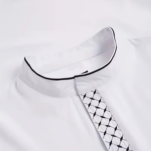 White Cotton <b>Thobe</b> <b>Men</b> Stand Collar Short Sleeve Floor Length Geometric Embroidery Modest Islamic Prayer Wear Middle East Style - Product Image 3