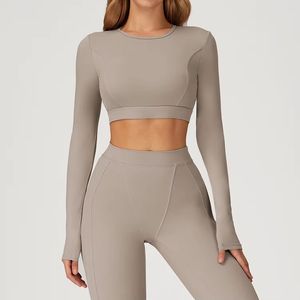 Camiseta Deportiva Transpirable, Ligera, Elástica, de Secado Rápido, de Manga Larga, Cintura Alta, de Poliéster/Algodón, para Hacer Ejercicio - Product Image 4