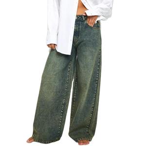 Pantalones Vaqueros de Mezclilla para Mujer, con Logotipo Personalizado, Transpirables, Estilo Vintage, Cintura Alta, Pierna Ancha, Casuales, Holgados - Product Image 1