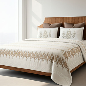 Premium Golden Sand 210 Thread Count Cotton Bedsheet Durable <b>Printed</b> Bedding for Elegant <b>Bedroom</b> Decor Worldwide Availability - Product Image 1