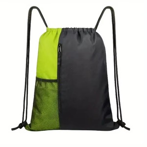 Unisex Drawstring Gym <b>Backpack</b> Black Solid Color Polyester Casual Style With Mesh Pocket And Zipper Closure Adjustable <b>Strap</b> - Product Image 3