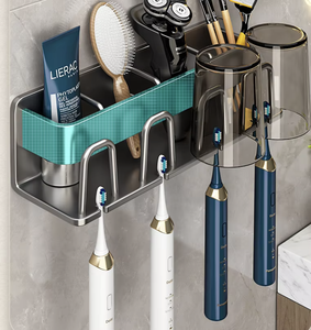 OEM/ODM No-Drill Wall Mounted Electric <b>Toothbrush</b> <b>Holder</b> Metal Storage Rack Bathroom Organizer with Adhesive Installation - Product Image 3