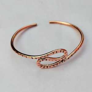 Abstract Wave Solid <b>Copper</b> Cuff <b>Bangle</b> Hand Carved Geometric Twisted Wristband Earthy Artisan Metal Jewelry Gift - Product Image 4