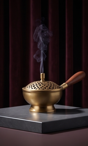 Handmade Metal Iron <b>Incense</b> <b>Cone</b> Holder Pan Burner Wooden Handle Lattice Lid Ash Catcher - Product Image 3
