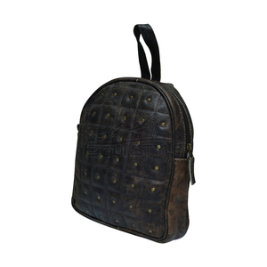 Brown Leather Quilted Daypack with Studs Zipper Closure Top Handle Unisex Casual Use Women Fashion <b>Mini</b> <b>Backpack</b> - Product Image 2
