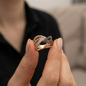 Wholesale Jewellery Stylish Design High Quality 18k Solid Rose Gold Brown Diamond Unique Wedding Ring for Girl Pave Setting - Product Image 4