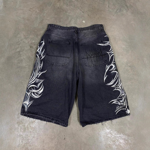Shorts de Mezclilla con Estampado Gótico para Hombre y Mujer, Estilo Casual de Verano, Corte Recto, Cintura Media, Algodón Lavado, Estilo Urbano - Product Image 5
