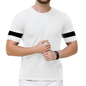 Camiseta Blanca de Manga Corta para Hombre con Ribete en Contraste Negro, Cuello Redondo, Estilo Casual, Tejido de Punto Jersey, Algodón - Product Image 1