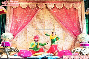 Colorido Zari telón de fondo y cortinas para decoración de escenario Sangeet noche boda escenario Zari telón de fondo elegante Sangeet noche Zari cortinas para - Product Image 5