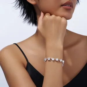 RAMDUT IMPEX Moissanite Tennis Bracelet Silver Plated Princess Cut Sparkling Trendy Elegant Unisex <b>Gift</b> Her Engagement - Product Image 3