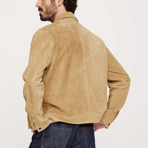 Factory Custom Leather Work Jackets Winter Men's Thick Coats Brown Plus Size Quilted Soft Suede Leather Work Jackets - Product Image 2