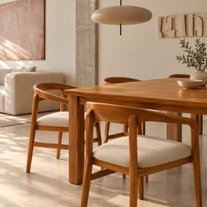 Midcentury Modern Wood <b>Dining</b> Table Set with Upholstered Fabric <b>Chairs</b> Wooden Legs for Home <b>Dining</b> Room Furniture - Product Image 1