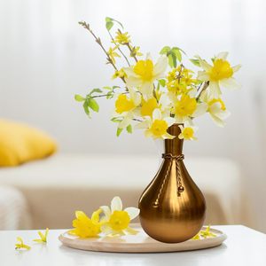 Book Your Crafts Premium Decorative Metal Vase Teardrop Shape Brushed Gold Finished <b>Table</b> Centerpiece - Product Image 4