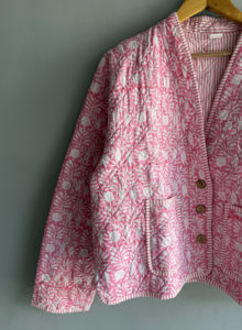 Pink Floral <b>Quilted</b> <b>Jacket</b> With Shawl Collar Button Closure Full Sleeve Spring Women's Outerwear gift for her - Product Image 2