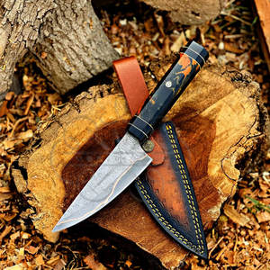 Couteau de chasse Bowie multifonction à lame fixe, directement du fabricant, manche en bois de rose, acier Damas cuivré, pour camping et extérieur, garantie 3 ans - Product Image 3