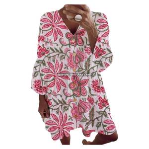 Precios Accesibles: Vestido de Verano Bohemio para Mujer, Estilo Resort, Manga Campana, Estampado a Bloques, Moda Gitana, Estampado a Mano - Product Image 3