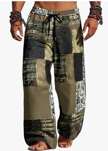 Men s Printed Harem Pants <b>Elastic</b> Waist Drawstring Casual Patchwork Design Lightweight Summer Wear Breathable Style - Product Image 4