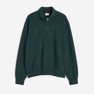 Sudadera de hombre oversize verde liso con media cremallera y cuello alto casual - Product Image 1