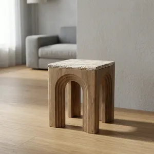 Handmade <b>Rustic</b> Wood <b>Side</b> <b>Table</b> With Woven Base Modern Living Room Furniture - Product Image 2